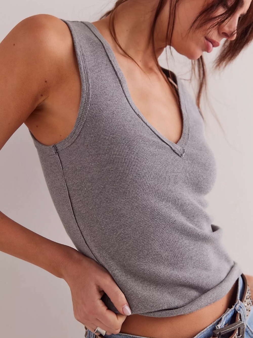 NWOT We The Free Neria Ribbed V-Neck Tank Top Gray Small